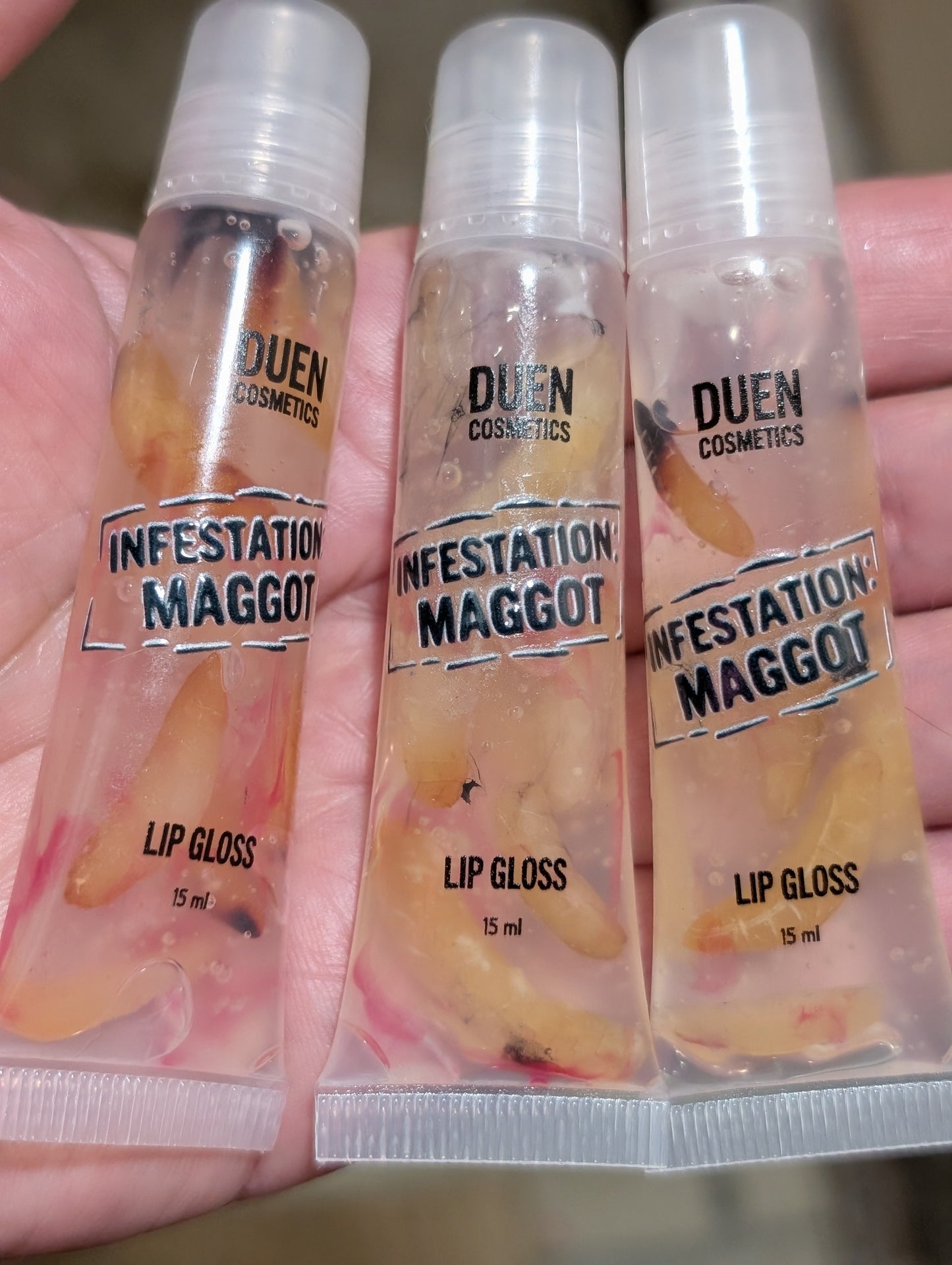 Infestation Maggots clear shiny unscented lipgloss keychain